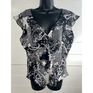 VTG Babydoll Twist Front Whimsy Goth Y2K Top Fairy Grunge Black Paisley Print XL